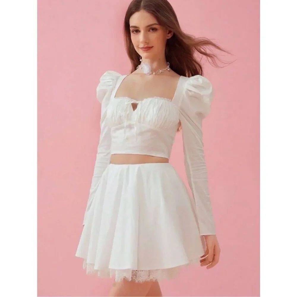 SHEIN White Layered Lace Tulle Fluff Mini Skirt Size Large